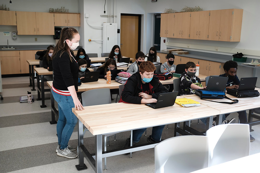 Courtney Krause teaches her 7th graders in the new Tech Lab.